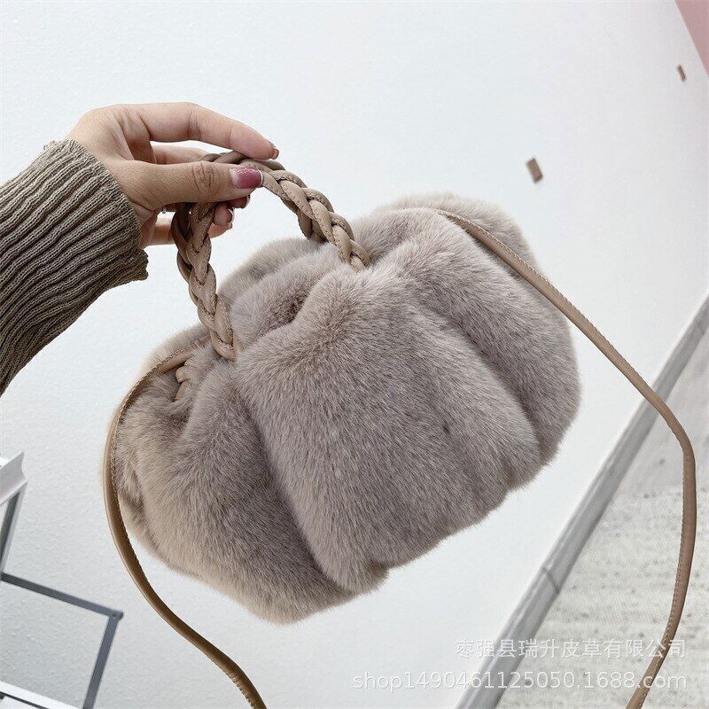 Faux Fur Small Tote Women Handbags Shoulder Crossbody Bags Plush Purse Winter