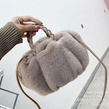 Faux Fur Small Tote Women Handbags Shoulder Crossbody Bags Plush Purse Winter