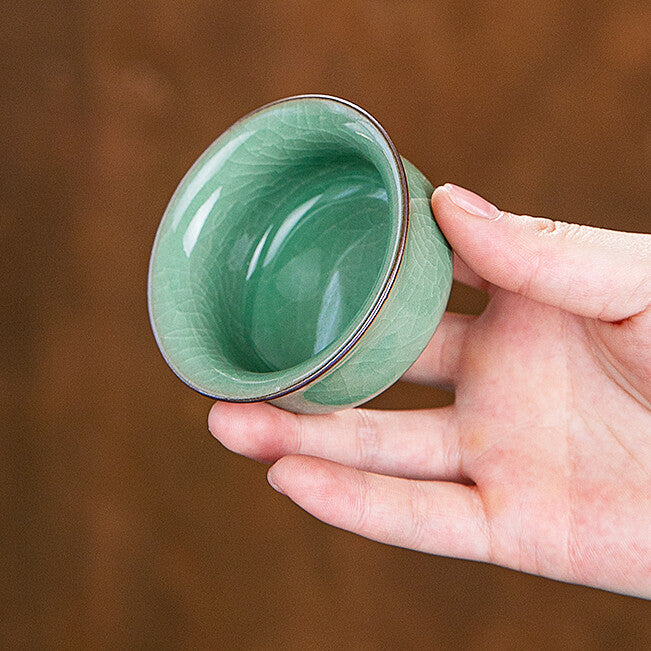 Single Teacup Fish Relief China Longquan Celadon Porcelain Cup Of Tea Master Cup