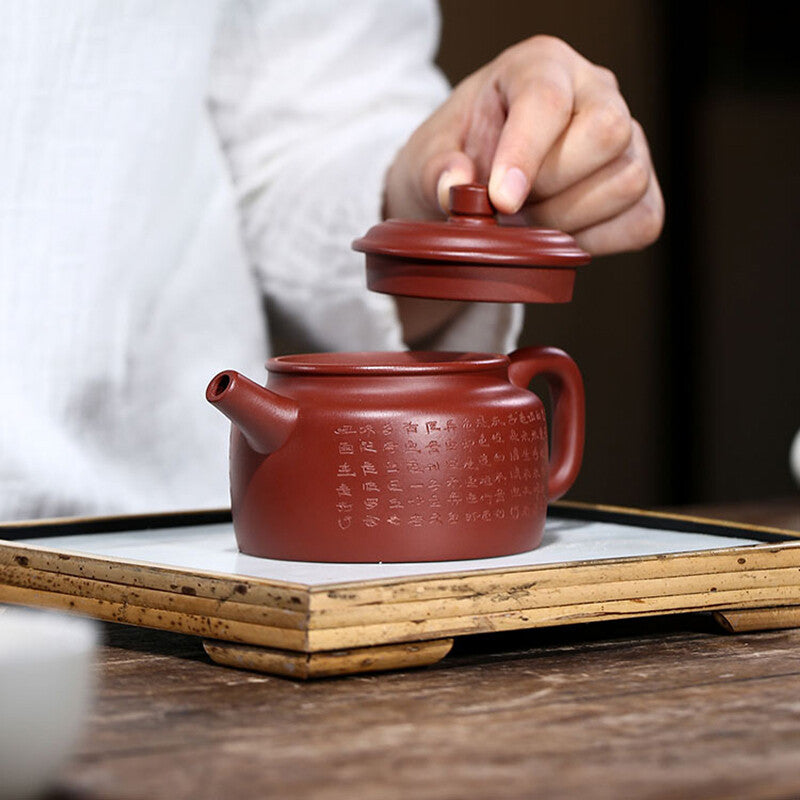 Real Yixing Zisha Dahongpao Clay Handmade Words 心经 Master Tea Pot Dezhong Pot