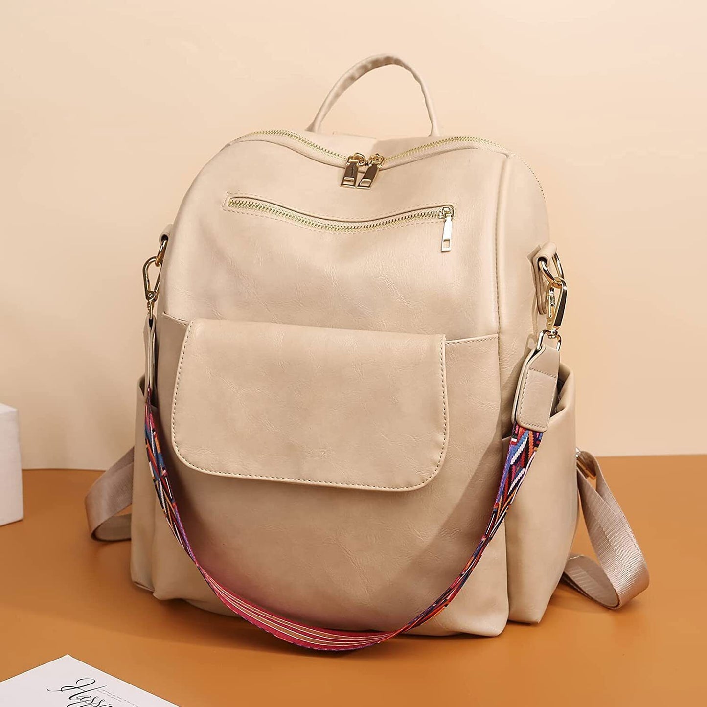 Women's PU Leather Vintage Backpacks Travel Satchel Large Capacity Bag