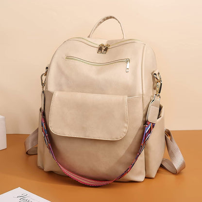 Women's PU Leather Vintage Backpacks Travel Satchel Large Capacity Bag