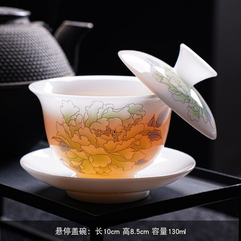 1pc Ice Jade Porcelain Covered Bowl White Porcelain Tea Bowl Dehua Teacup