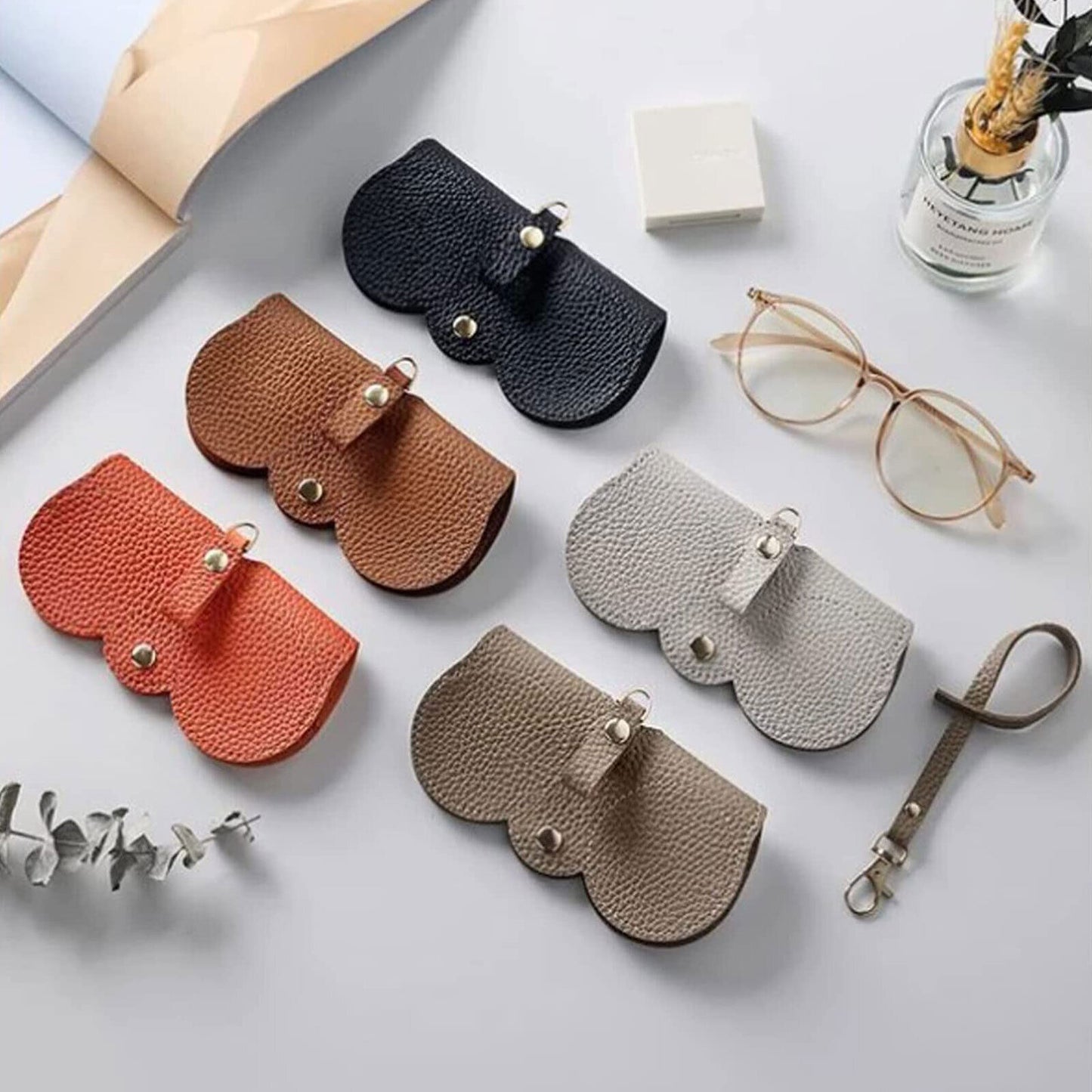2Pcs Soft Leather Sunglasses Bag Eyeglasses Reading Glasses Case Holder Storage