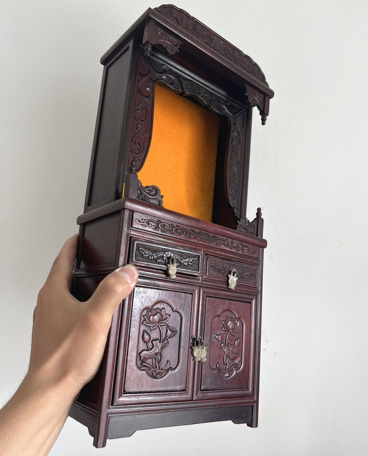 Chinese Rosewood Buddhist Altar Butsudan Shrine God Zen Temple Tablet Home Decor