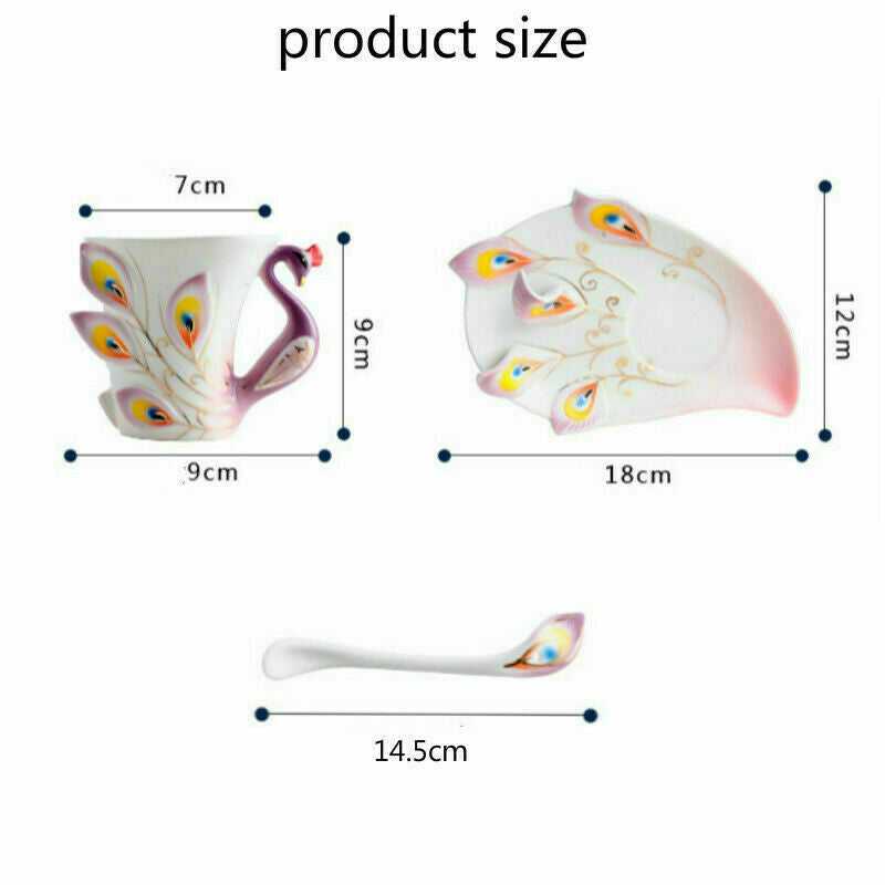 Beautiful Purple Peacock Coffee Cup Set Porcelain Tea Cup Set With Dish Spoon