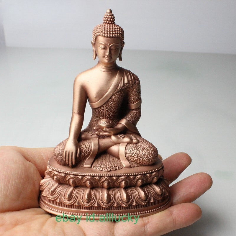 10cm Red Copper Carving Sakyamuni Buddha Statue Tibet