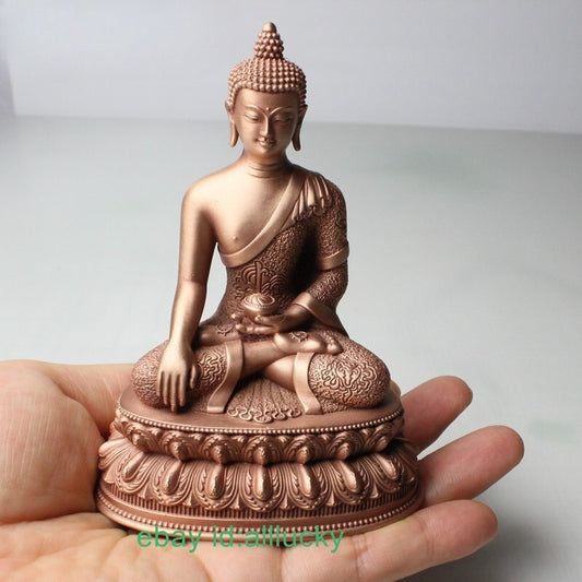 10cm Red Copper Carving Sakyamuni Buddha Statue Tibet
