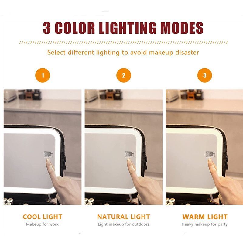 LED Light Cosmetic Bag Mirror Luxury Large Traveling Makeup Purse 26*23*11CM Bag