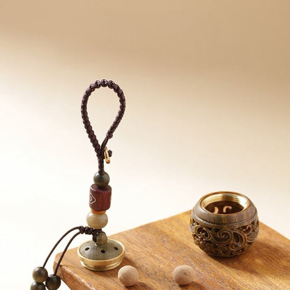 Sandalwood Sachet Ball Hollow Keychain Retro Aromatherapy Pendant Phone Chain