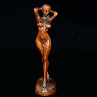 Chinese Boxwood Wood Carving Sexy Beautiful Woman Statue Wooden Sculpture Decor