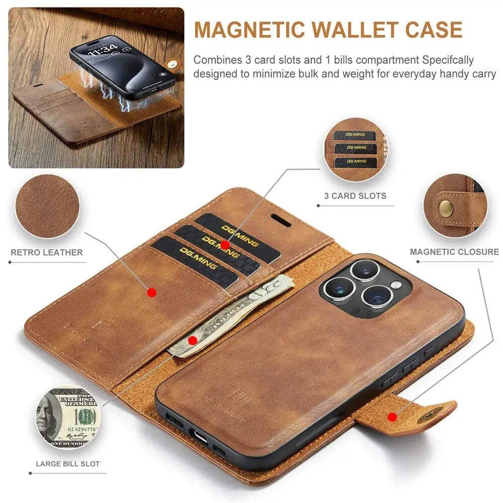 Detachable Magnetic Leather Phone Case – Wallet Kickstand Cover