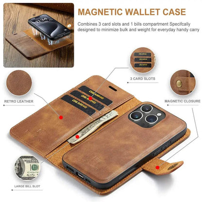 Detachable Magnetic Leather Phone Case – Wallet Kickstand Cover