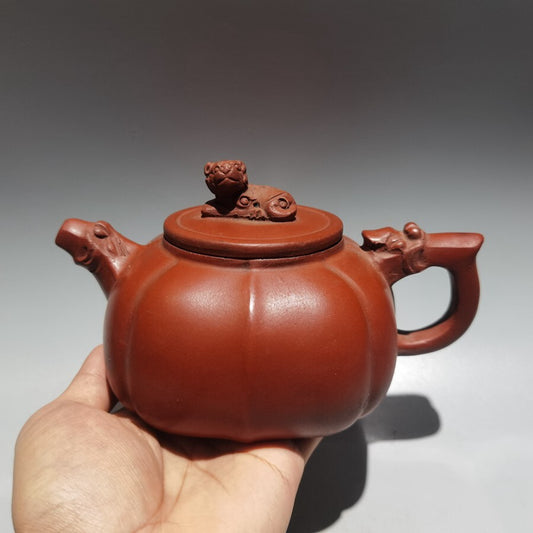 Chinese Old Yixing Clay Teapot Handmade Square Purple Sand Teapot 420cc