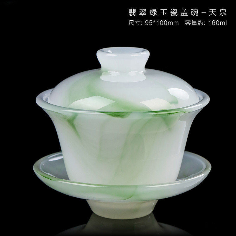 150ml Chinese Kung Fu Green Jade Porcelain Gaiwan Bowl Teacup Set Puer Tea Cup