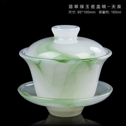 150ml Chinese Kung Fu Green Jade Porcelain Gaiwan Bowl Teacup Set Puer Tea Cup