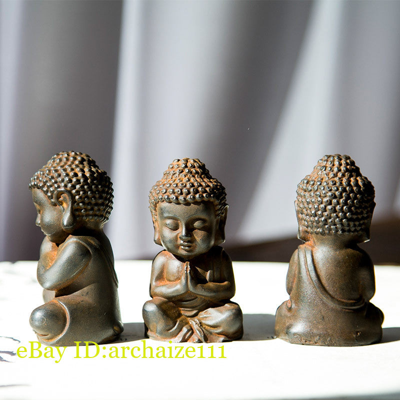Chinese Iron Rust Shakyamuni Tathagata Buddha Statue Tea Pet Decor Collection