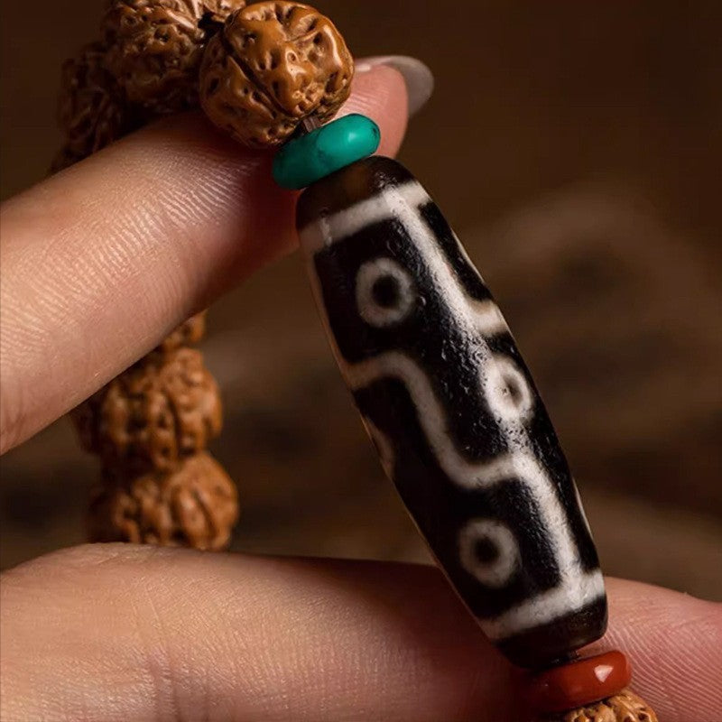 10mm Natural Vajra Bodhi Dzi Bracelet Men Gift Buddha Blessing Prayer Beads