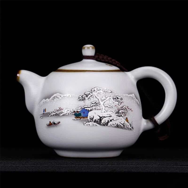 Ru Kiln Moon White Teapot Ceramic Ru Porcelain Open Teapot Retro Kung Fu Tea Set