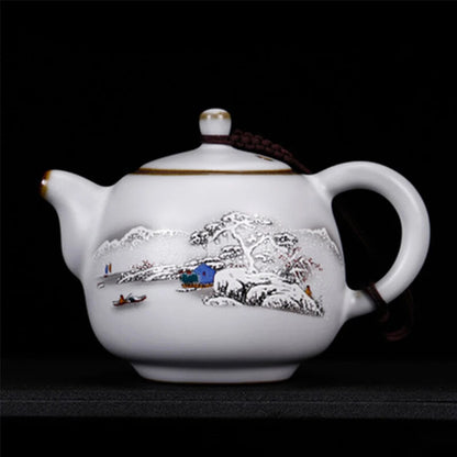 Ru Kiln Moon White Teapot Ceramic Ru Porcelain Open Teapot Retro Kung Fu Tea Set