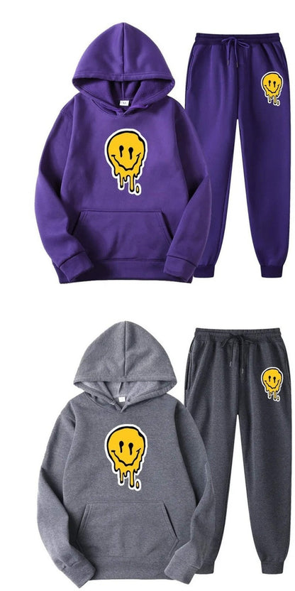Unisex Winter Fashion Hoodie Set with Smiley Print