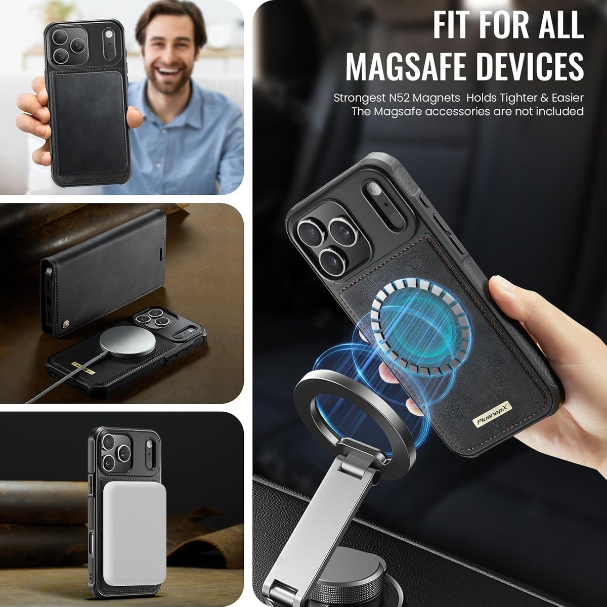 Wallet Case for Iphone 17 Pro Max Compatible with Magsafe, 2-In-1 PU Leather Fli