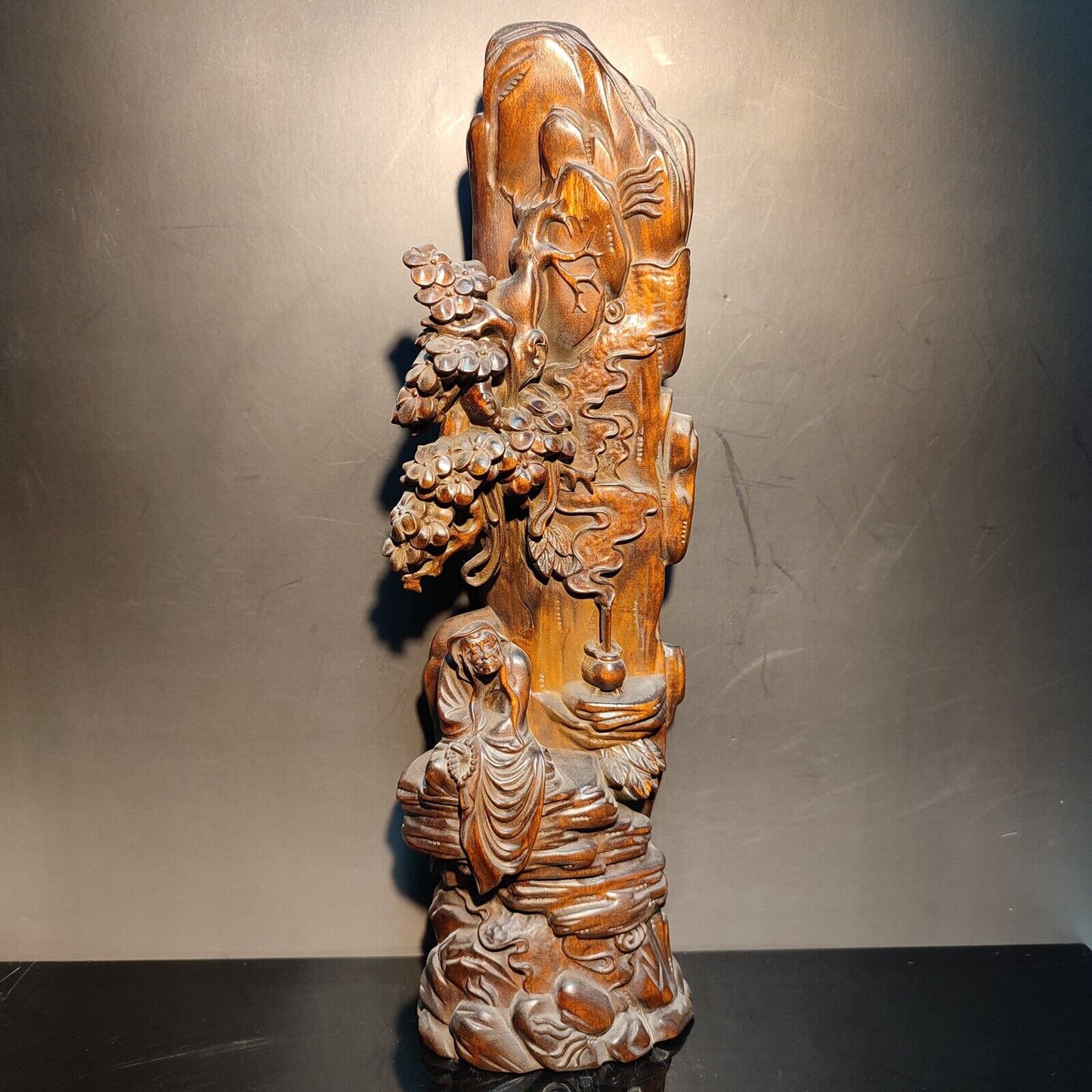 9" Boxwood wood carving buddha statue Ornament home decor figurines dharma monk