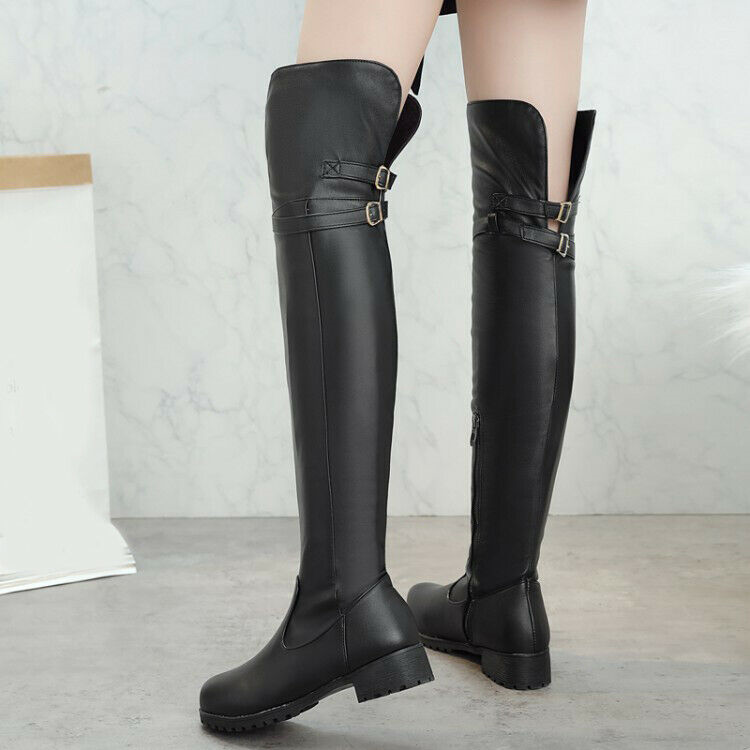 Womens Gothic Zipper Over The Knee High Riding Boots Buckle Thigh Boots Sz 34-48