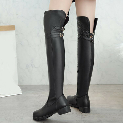 Womens Gothic Zipper Over The Knee High Riding Boots Buckle Thigh Boots Sz 34-48