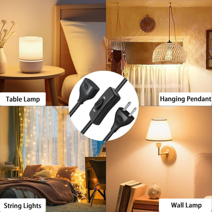 Black Extension Cord with Switch On/Off, 2 Prong Grounded Plug, 6FT Indoor Power