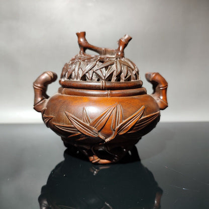vintage Boxwood Tripod Censer buddha incense holder bamboo carved statue antique