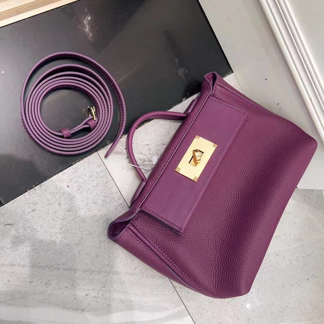 Small Real Leather Trapezoid Tote Handbag Flap Purse Shoulder bag Crossbody