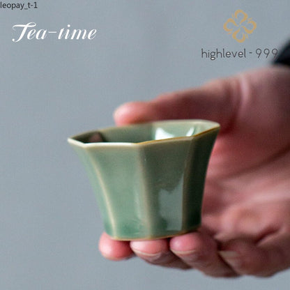 40ml Handmade Yue Kiln Celadon Octagonal Tea Cup Retro Ceramic Tea Tasting