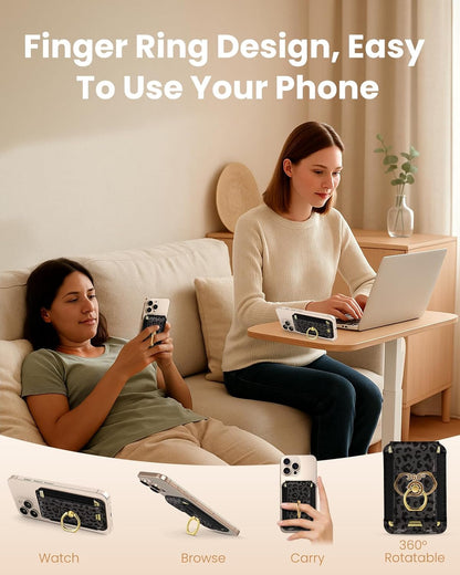 Compatible with Magsafe Wallet with Ring Grip Magnetic Card Holder - Cute Phone