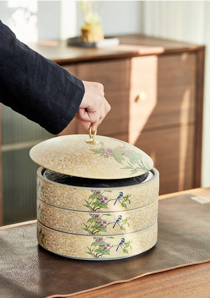 Tea Cainster With Lid Enamel Stoneware Jar For Pu'er Tea Cake Multi-functional