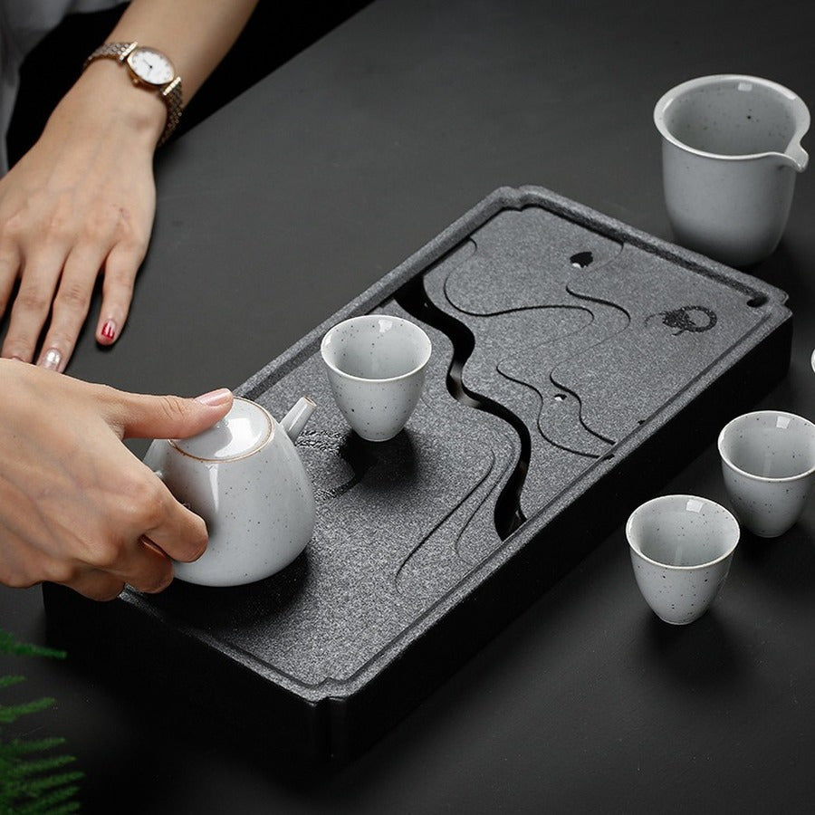 Black Ceramic Tea tray Kungfu Gongfu Tea Tray Serving Table Plate water storage