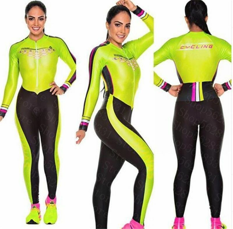 Women Pants Triathlon Long-Sleeved Warm One-pieces Jumpsuits Cycling Jersey Suit