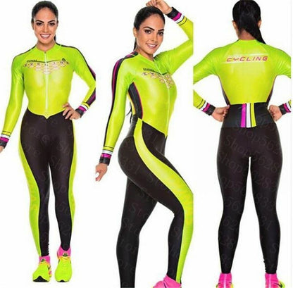 Women Pants Triathlon Long-Sleeved Warm One-pieces Jumpsuits Cycling Jersey Suit