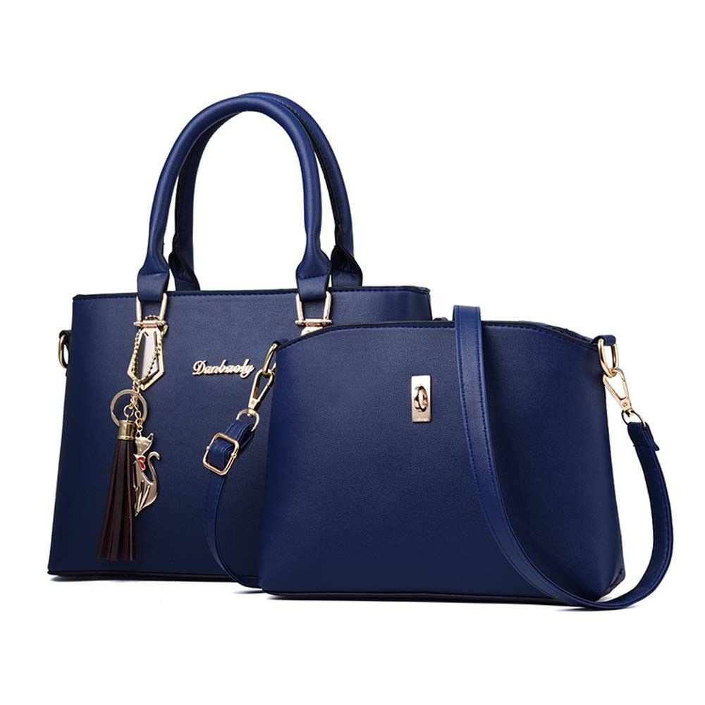 2pc Set Women PU Leather Handbags Shoulder Bags Tote Messenger Bag Satchel Purse