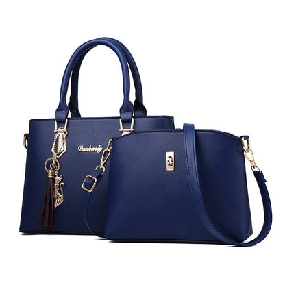 2pc Set Women PU Leather Handbags Shoulder Bags Tote Messenger Bag Satchel Purse