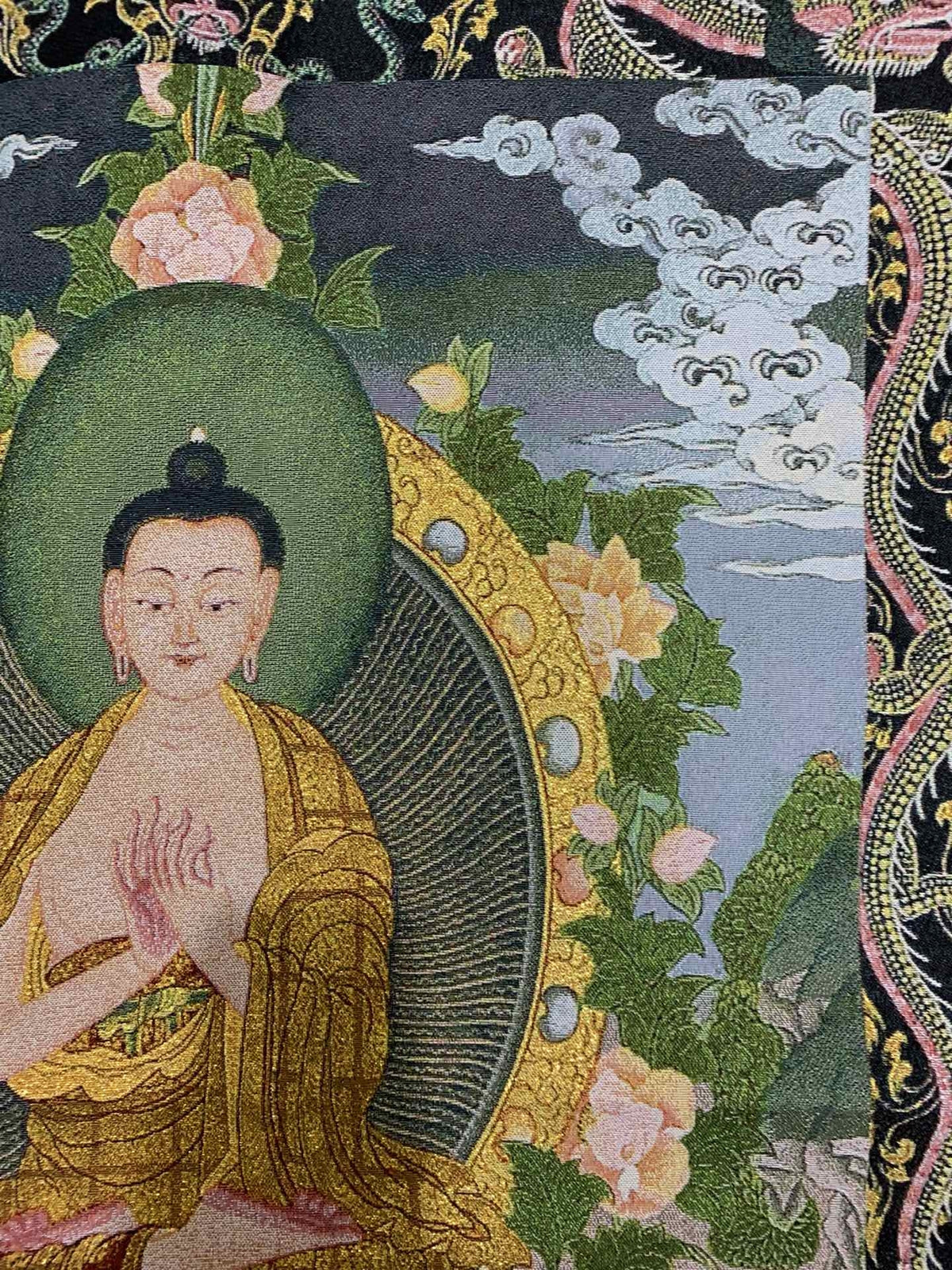 36" Tibet Tibetan Cloth Silk Dragon Sakyamuni Buddha Tangka Thangka Mural