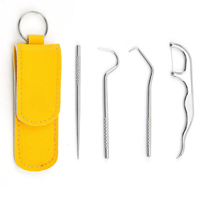 Metal Toothpick Floss With Storage Bag Stainless Steel Teeth Cleaning Oral Care*