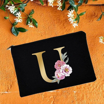 Makeup Bag Floral Alphabet Print Cosmetic Case Bridal Party Pouch Purse 14*22 CM