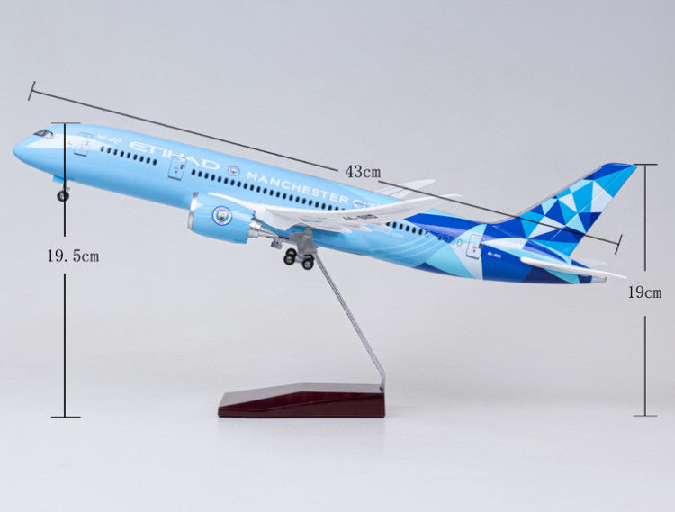 1:130 43CM ETIHAD MACHESTER CITY BOEING 787 Airplane Landing Gear Resin Model