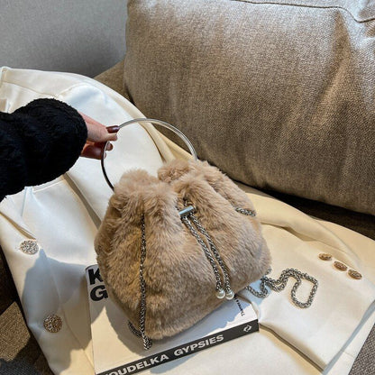 Bucket Bag Faux Fur Shoulder Crossbody Bags Totes Shopping Bag Polyester Purse