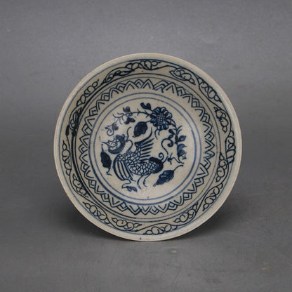 Ming Blue and White Red-crowned Crane Fruit Platter Antique Porcelain Fruit Bowl