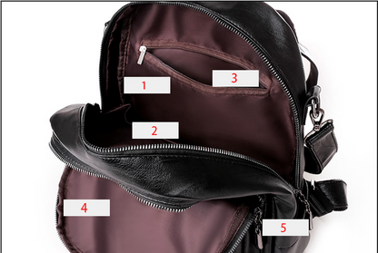 Large Capacity Black PU Leather Backpack Shoulder Bag Travel Rucksack Handbag