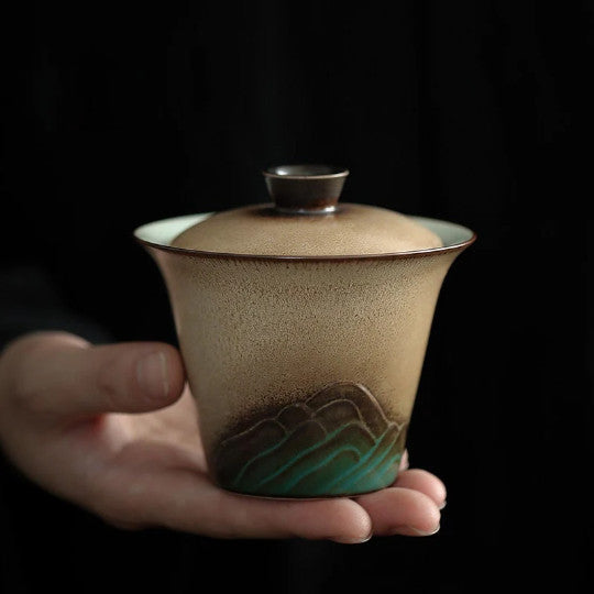 Ceramic Gaiwan Handpainted Green Mountain Tea Tureen for Gongfucha 100ml