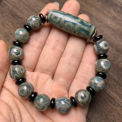 12MM Collect Tibetan Style Old Agate Three/Nine Eyes Dzi Bead 11PCS Bracelet