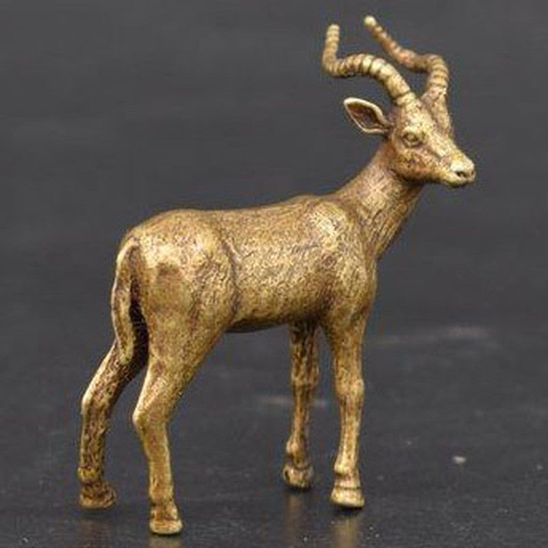 4.3cm Chinese Collectable Copper Deer Statue Figure Tea Pet Table Home Decor